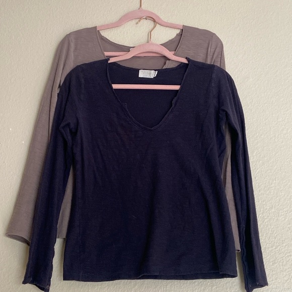 NATION Ltd Tee Bundle Long Sleeve, Size Small, a Navy Blue and a Tan - Picture 1 of 13